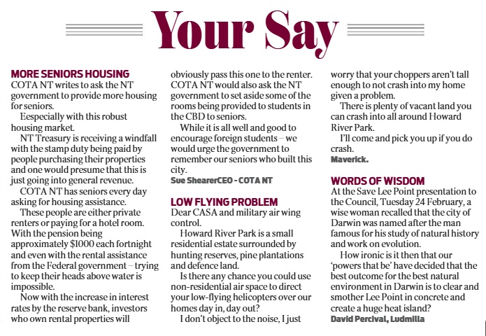 More Seniors Housing – CEO Letter to Editor of NT News | COTA NT ...